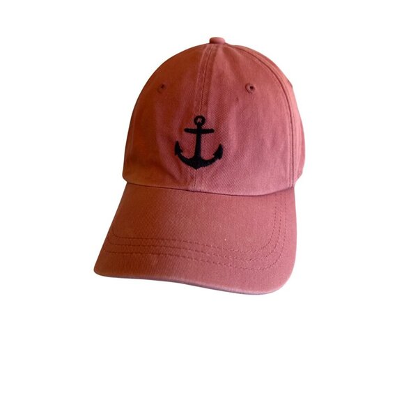 J.Crew Pink Cotton Anchor Embroidered Baseball Cap OS Adjustable Strapback - Picture 1 of 6